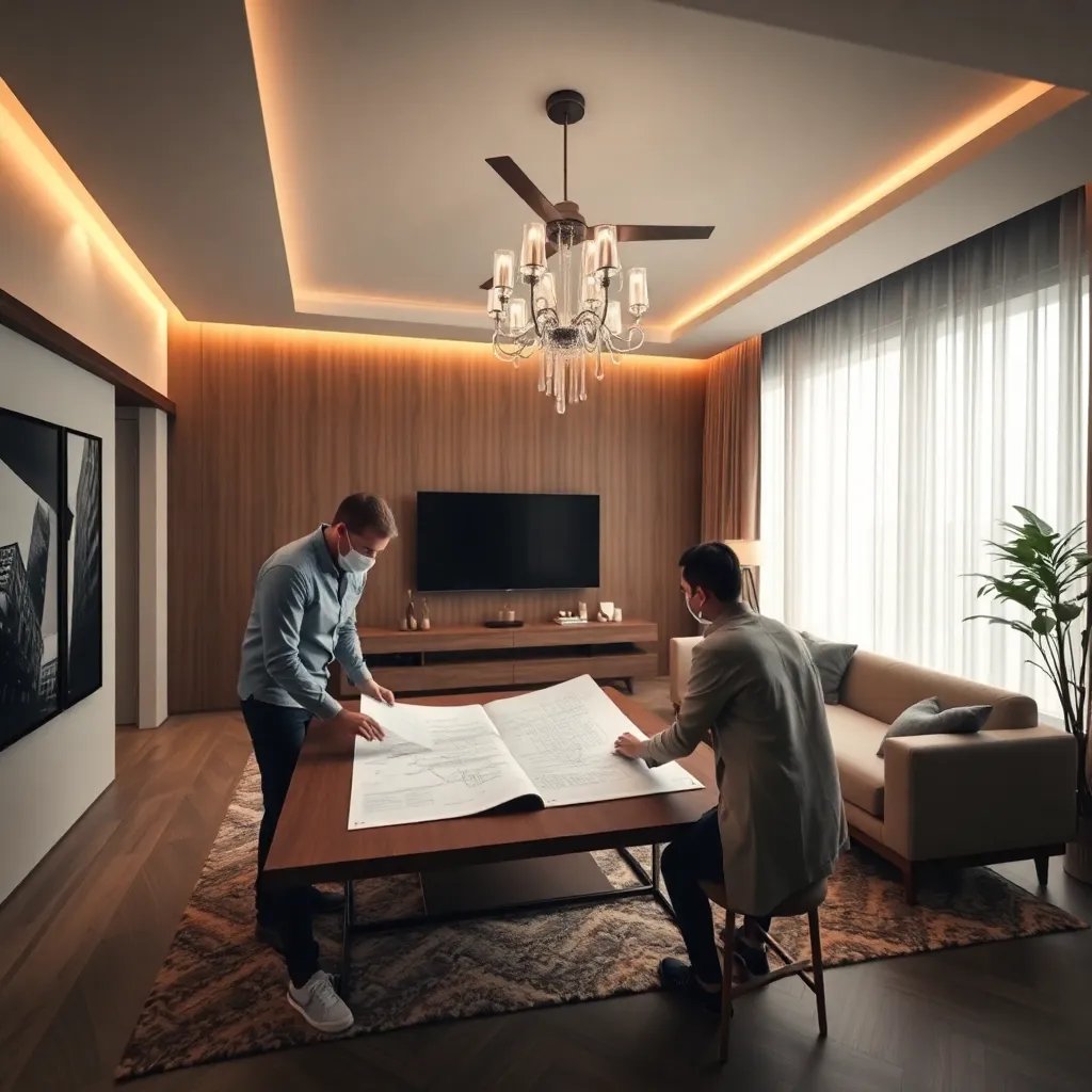 Professional interior design team working on project plans